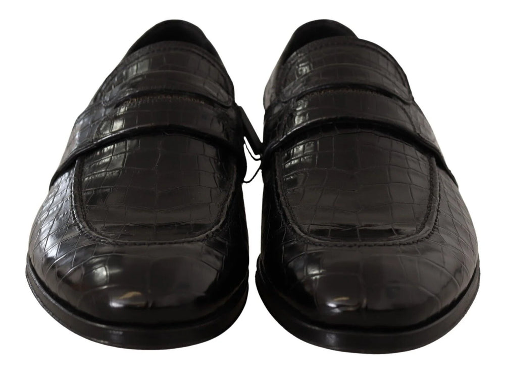 Dolce & Gabbana Black Crocodile Leather Slip On Moccasin Shoes - EU44/US11 - Flats