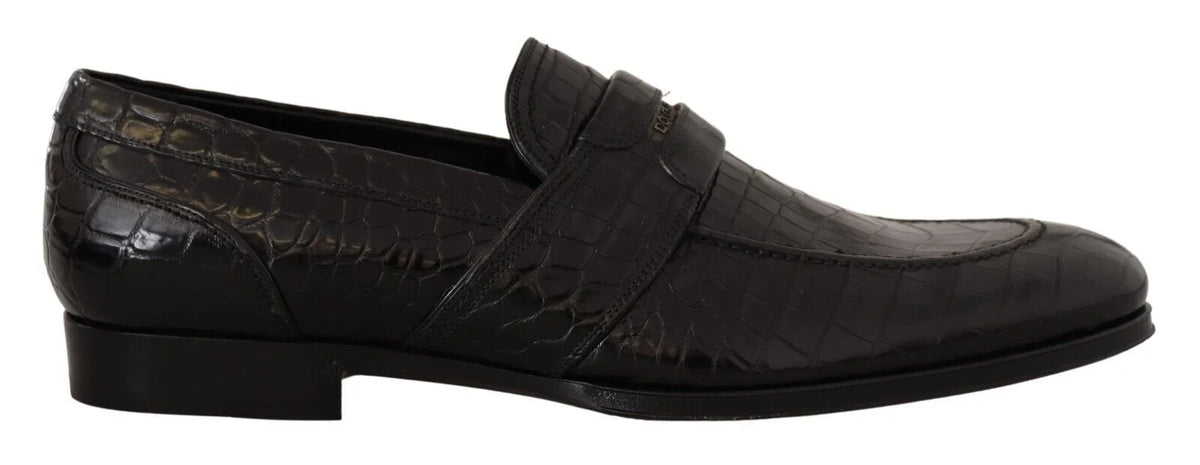 Dolce & Gabbana Black Crocodile Leather Slip On Moccasin Shoes - EU44/US11 - Flats