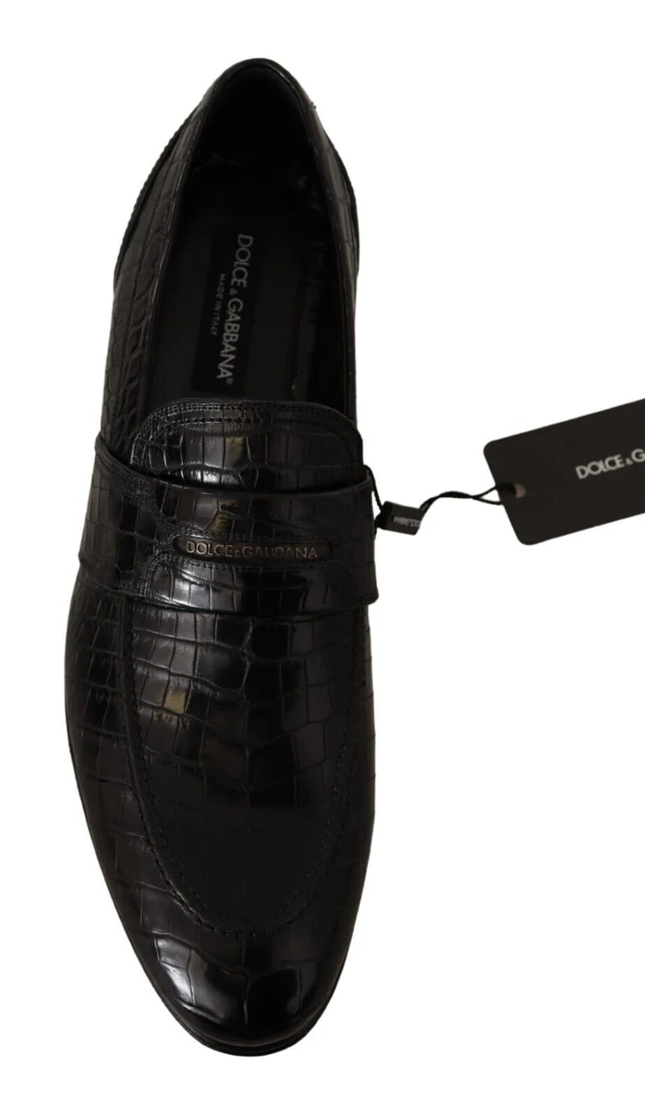 Dolce & Gabbana Black Crocodile Leather Slip On Moccasin Shoes - EU44/US11 - Flats