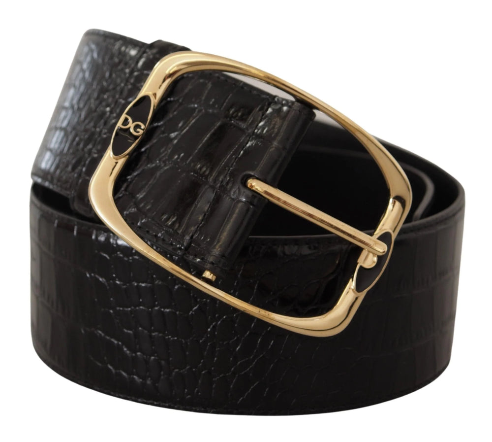 Dolce & Gabbana Black Crocodile Print Gold Metal DG Logo Buckle Belt - 75 cm / 29,5 Inches - Belts