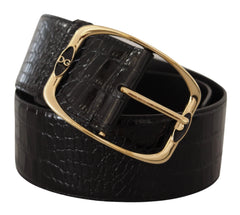 Dolce & Gabbana Black Crocodile Print Gold Metal DG Logo Buckle Belt - 75 cm / 29,5 Inches - Belts