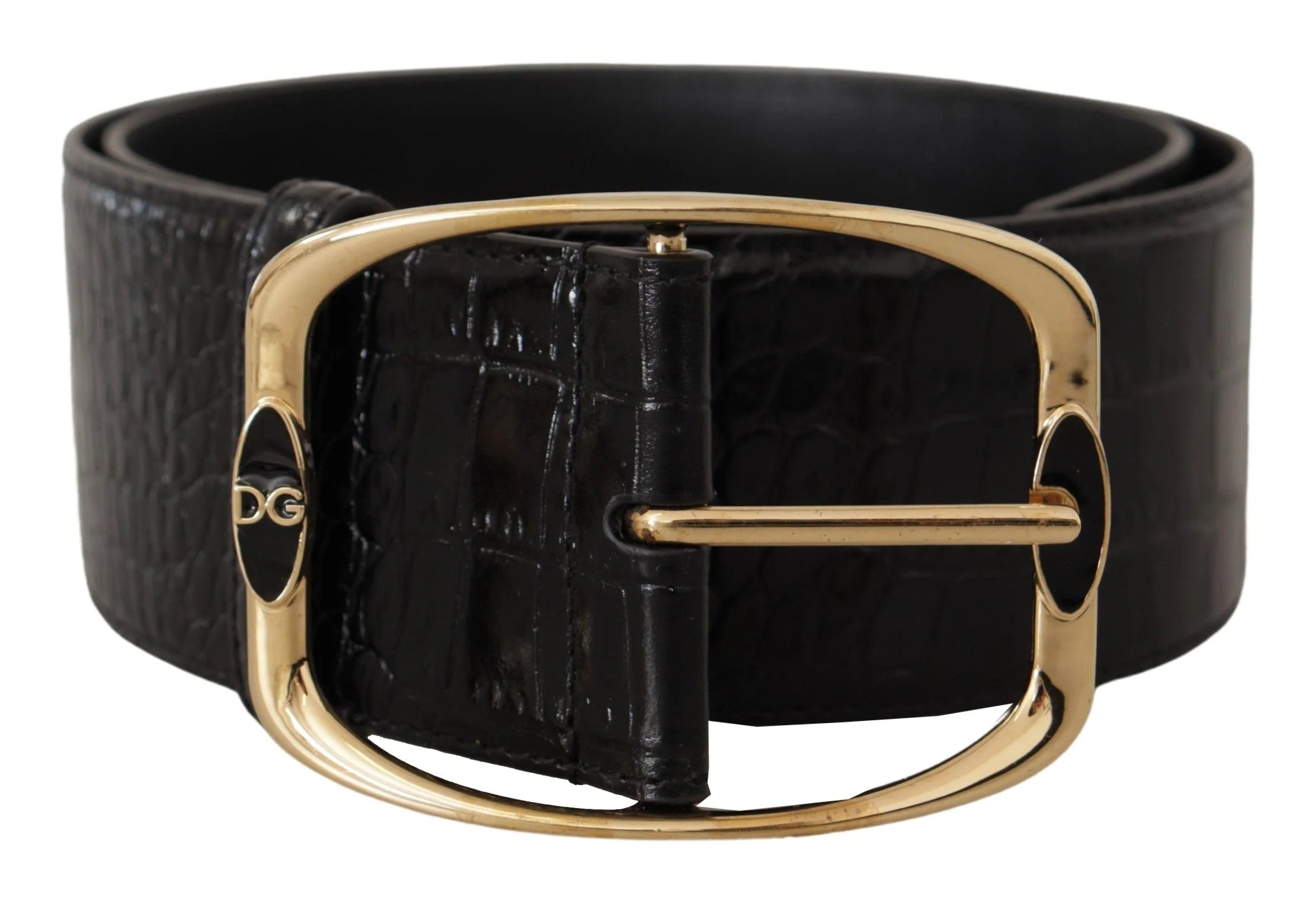Dolce & Gabbana Black Crocodile Print Gold Metal DG Logo Buckle Belt - 75 cm / 29,5 Inches - Belts
