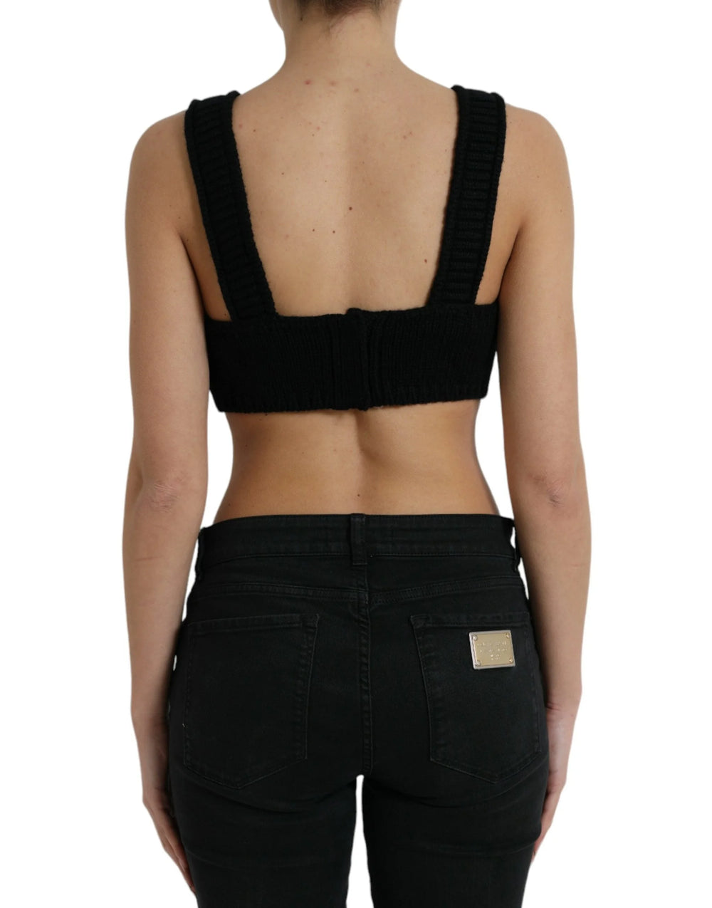 Dolce & Gabbana Black Cropped Cashmere V-neck Bustier Top - Tank Tops