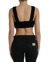 Dolce & Gabbana Black Cropped Cashmere V-neck Bustier Top - Tank Tops
