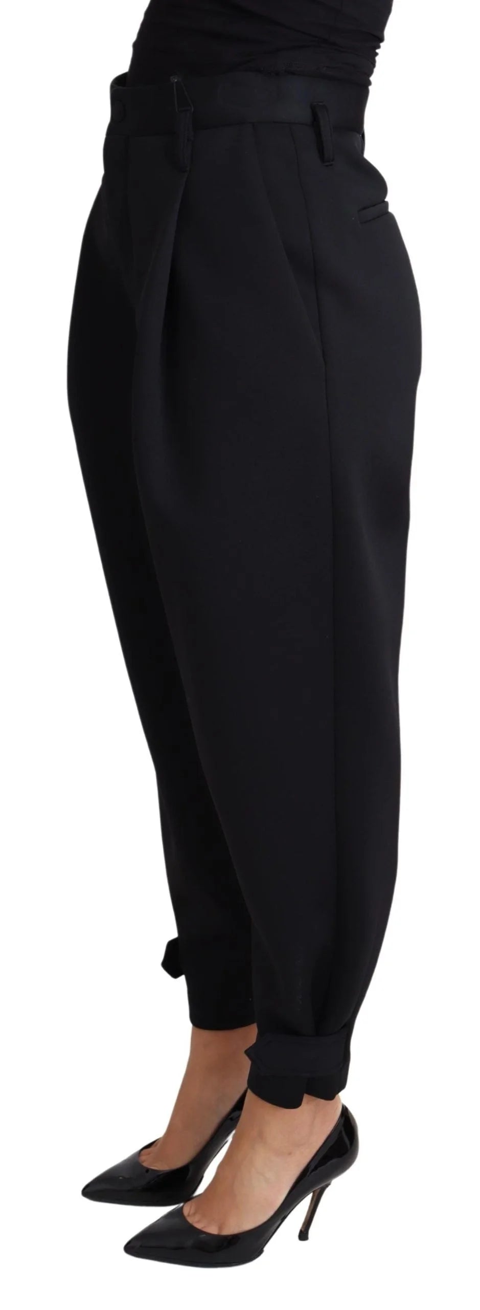Dolce & Gabbana Black Cropped Dress High Waist Polyester Pants - IT40|S - Trousers
