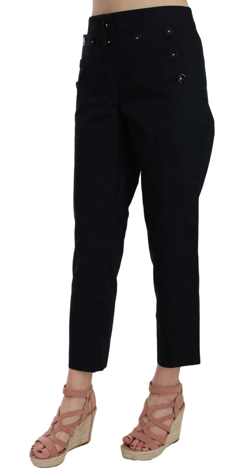 Dolce & Gabbana Black Cropped Front Button Embellished Pants - Trousers
