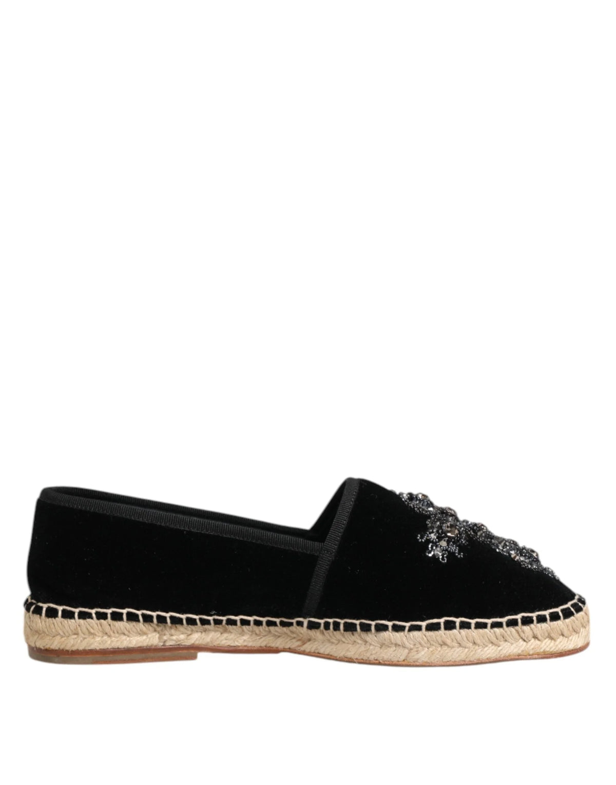 Dolce & Gabbana Black Cross Crystal Slip On Espadrille Shoes - EU39/US6 - Flats