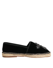 Dolce & Gabbana Black Cross Crystal Slip On Espadrille Shoes - EU39/US6 - Flats