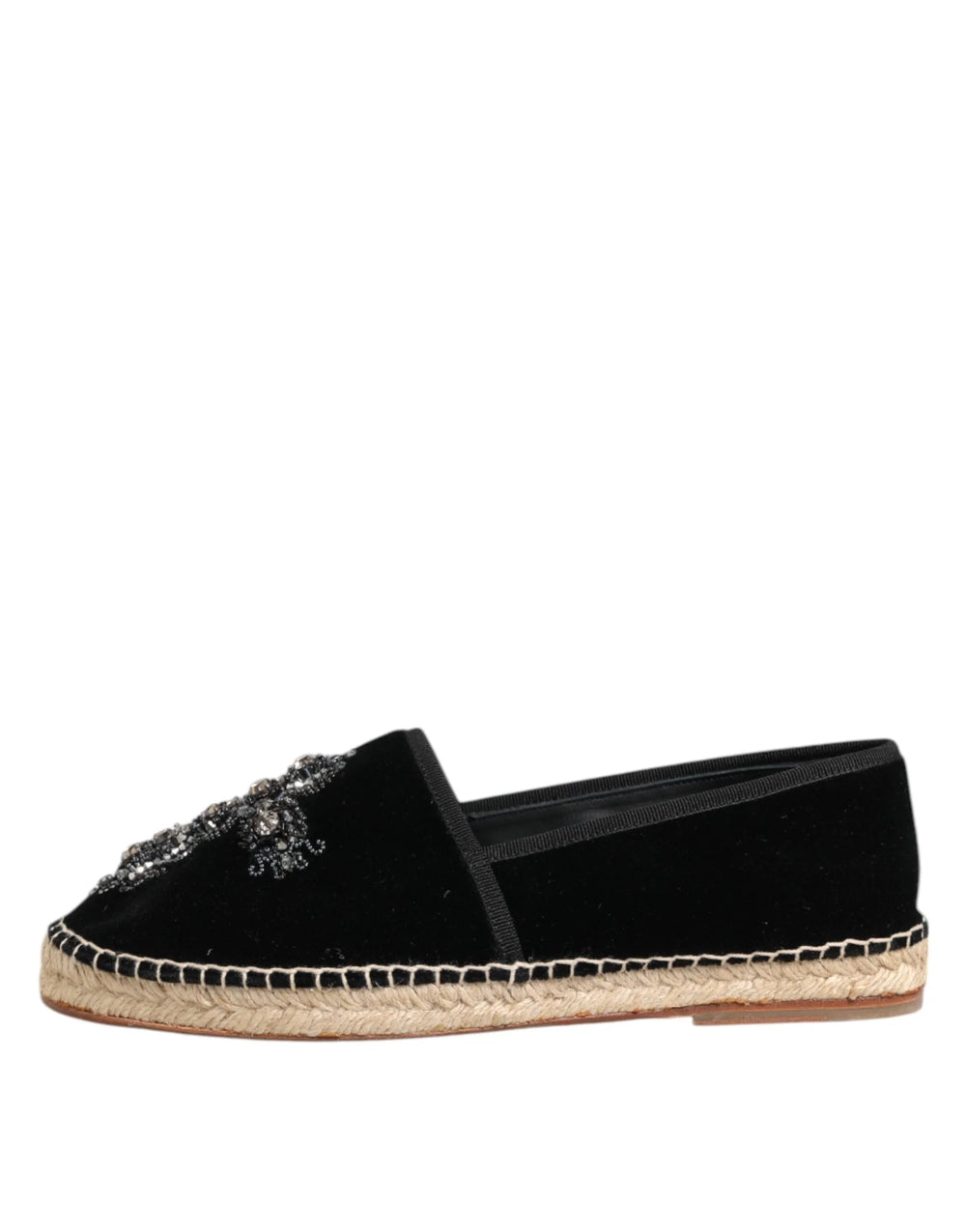 Dolce & Gabbana Black Cross Crystal Slip On Espadrille Shoes - EU39/US6 - Flats