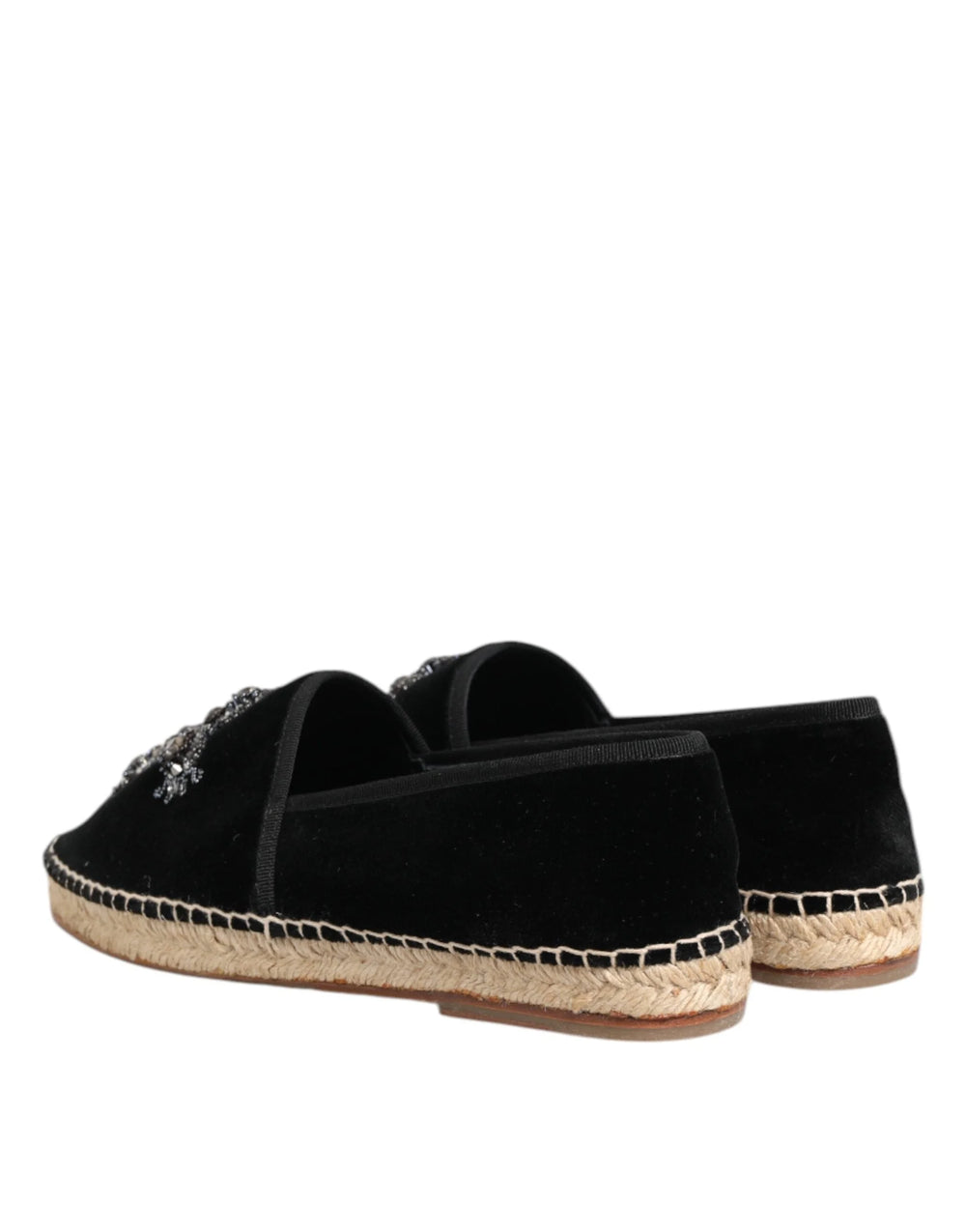 Dolce & Gabbana Black Cross Crystal Slip On Espadrille Shoes - EU39/US6 - Flats