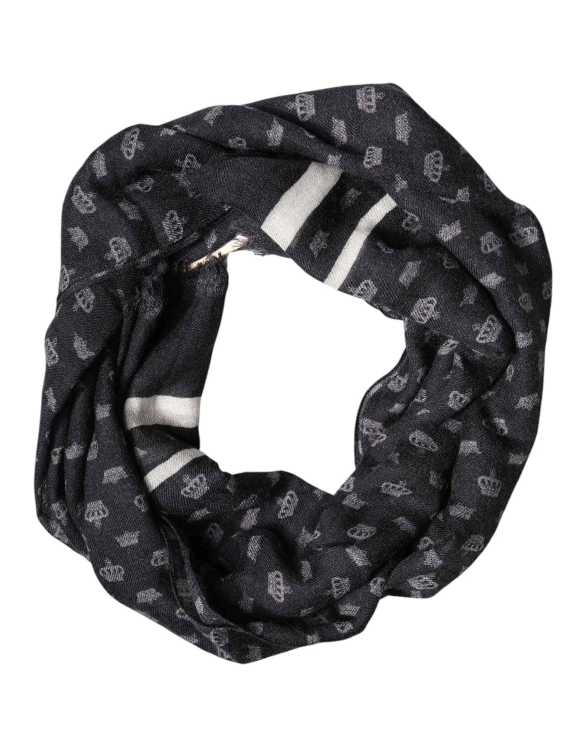 Dolce & Gabbana Black Crown Cashmere Neck Wrap Shawl Scarf