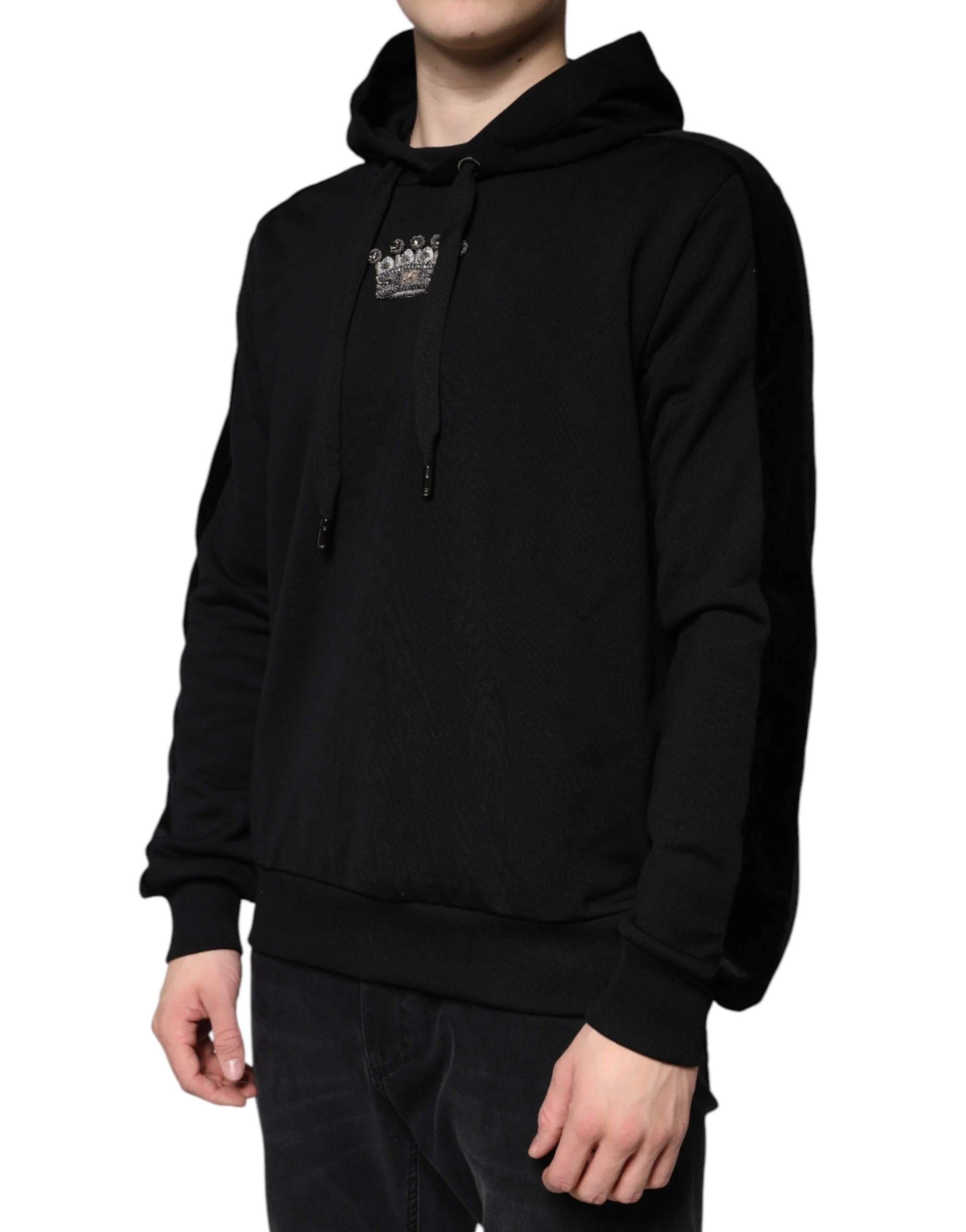 Dolce & Gabbana Black Crown Cotton Hooded Sweatshirt Sweater - IT50 | L - Hoodies