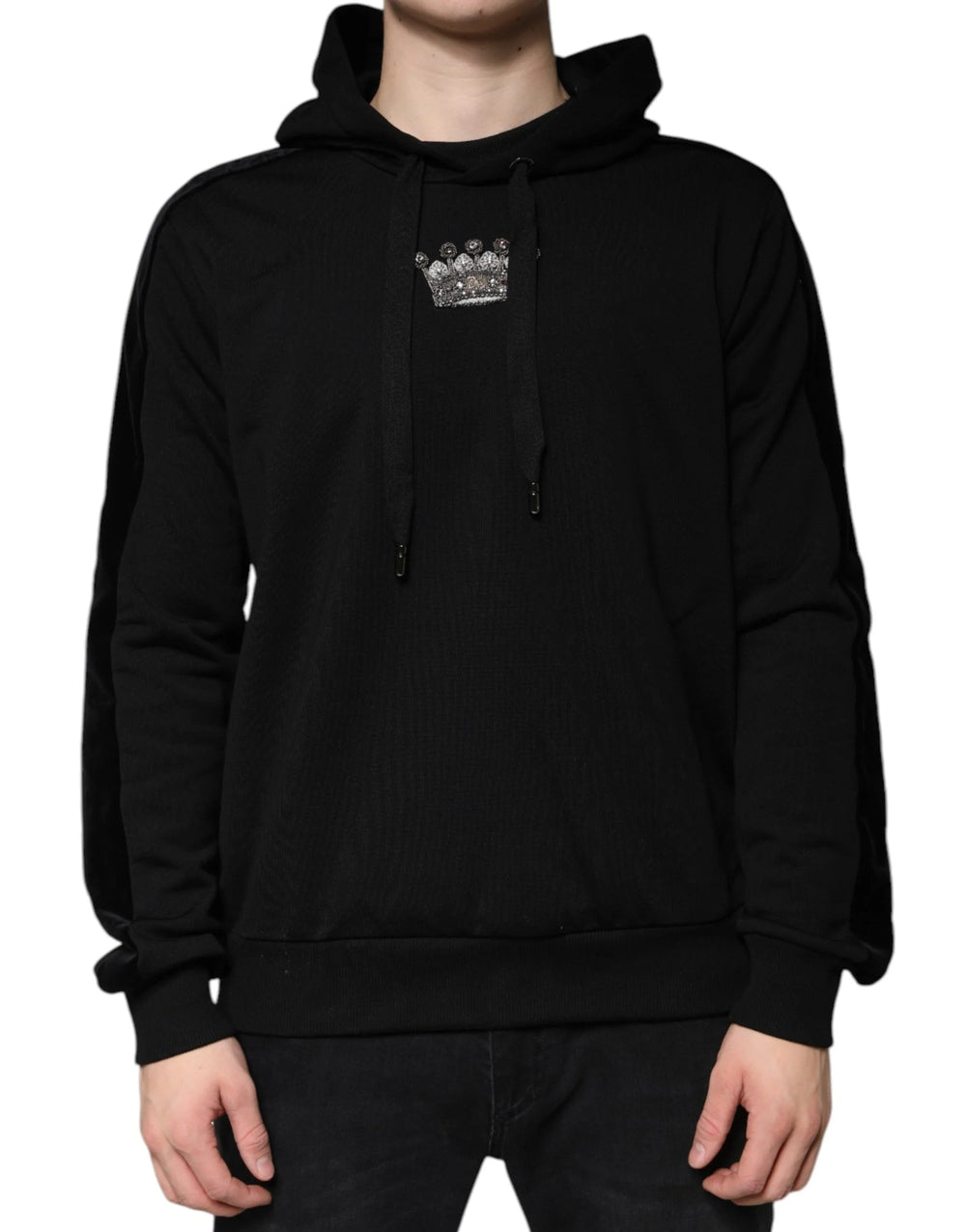 Dolce & Gabbana Black Crown Cotton Hooded Sweatshirt Sweater - IT50 | L - Hoodies