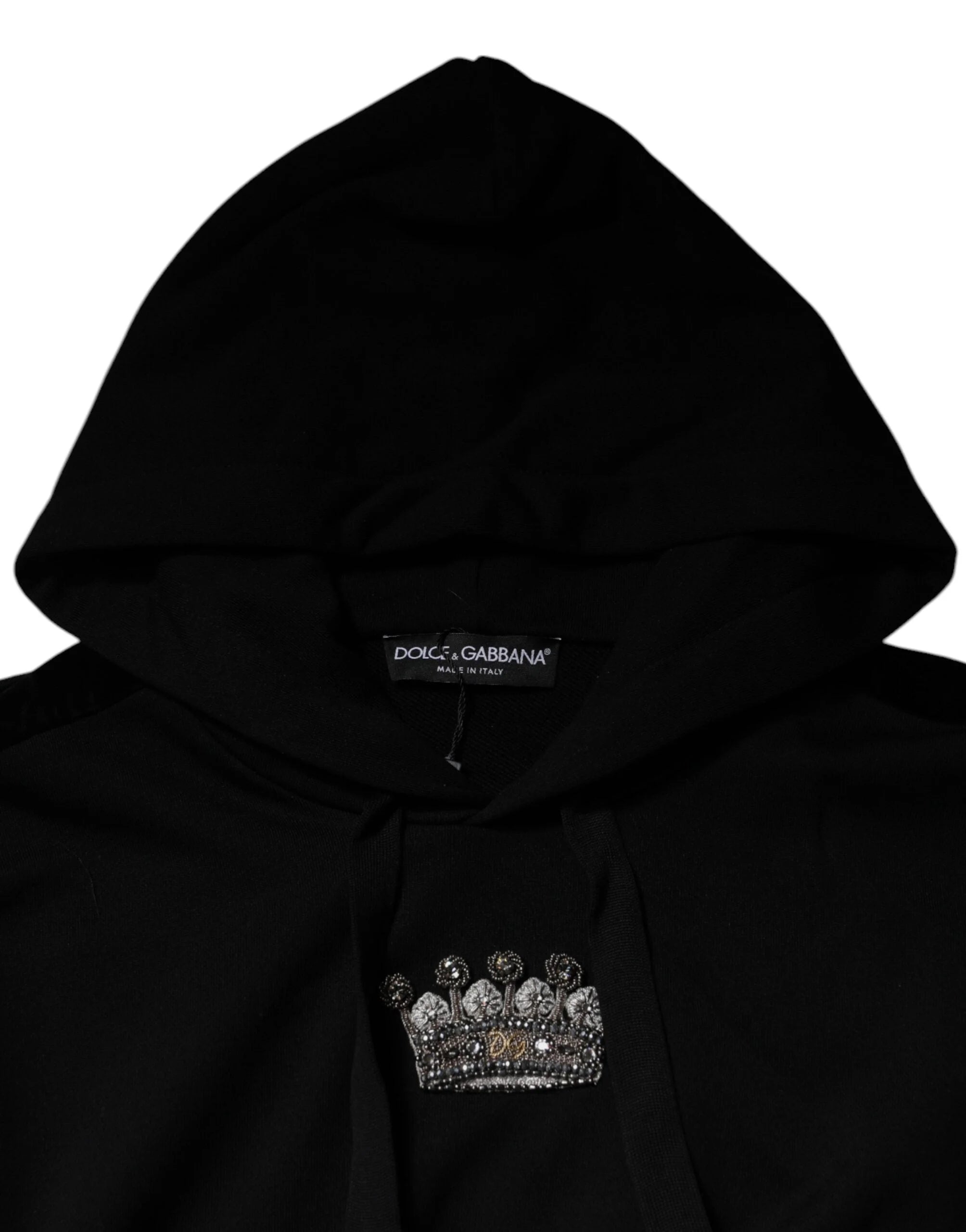 Dolce & Gabbana Black Crown Cotton Hooded Sweatshirt Sweater - IT50 | L - Hoodies