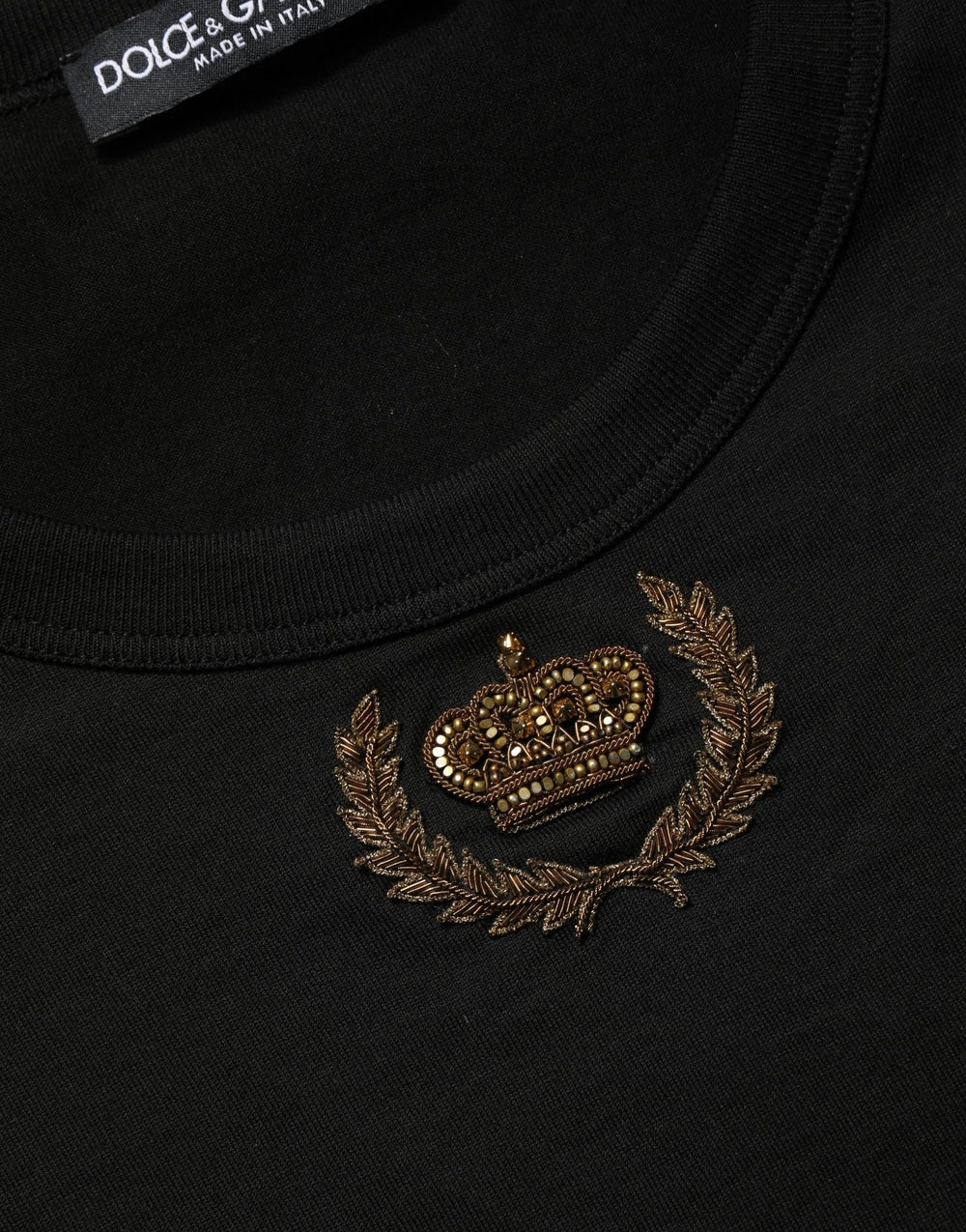 Dolce & Gabbana Black Crown Embroidery Men Crew Neck T-shirt - IT44 | XS