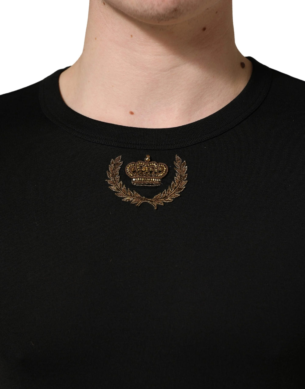 Dolce & Gabbana Black Crown Embroidery Men Crew Neck T-shirt - IT44 | XS