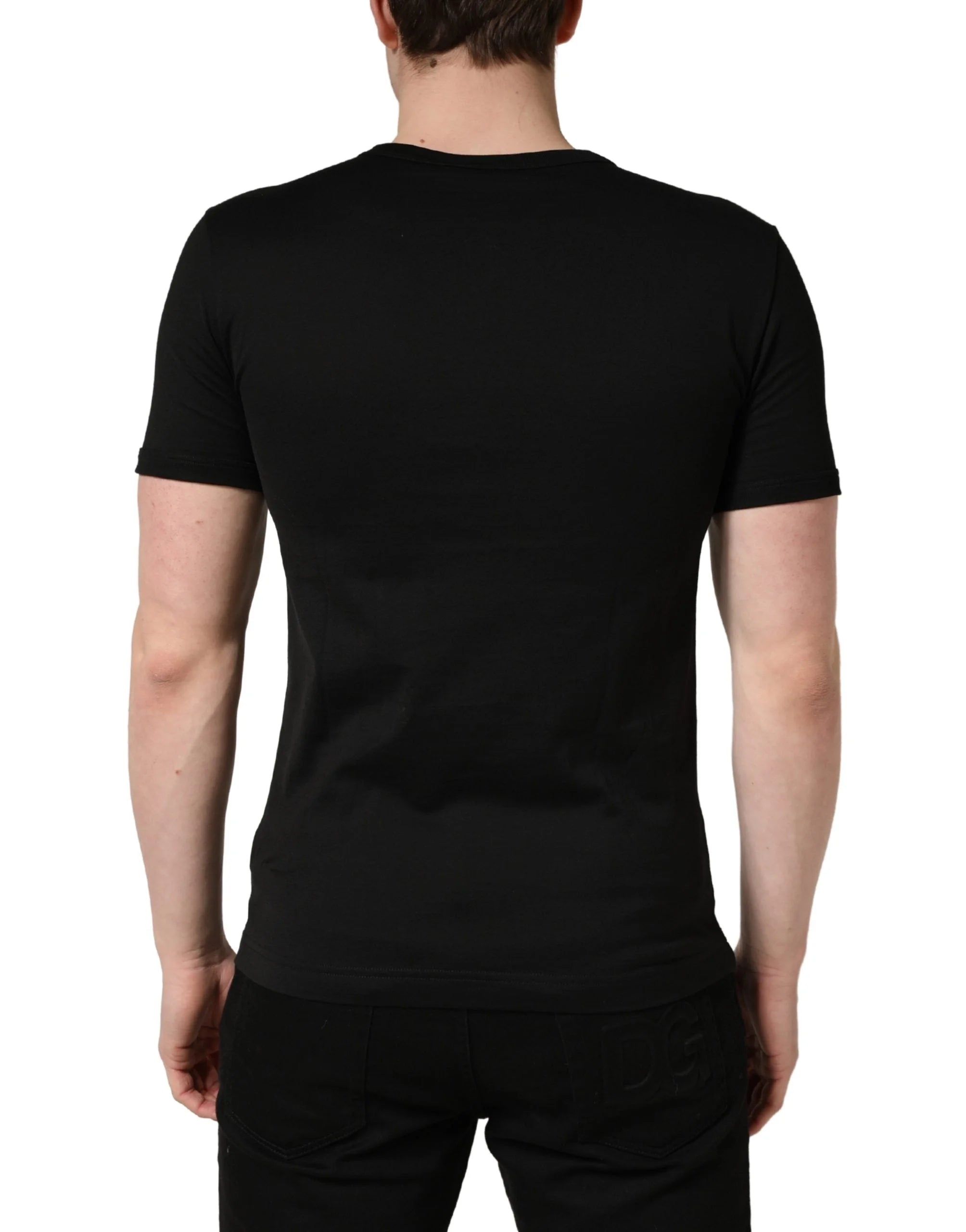 Dolce & Gabbana Black Crown Embroidery Men Crew Neck T-shirt - IT44 | XS