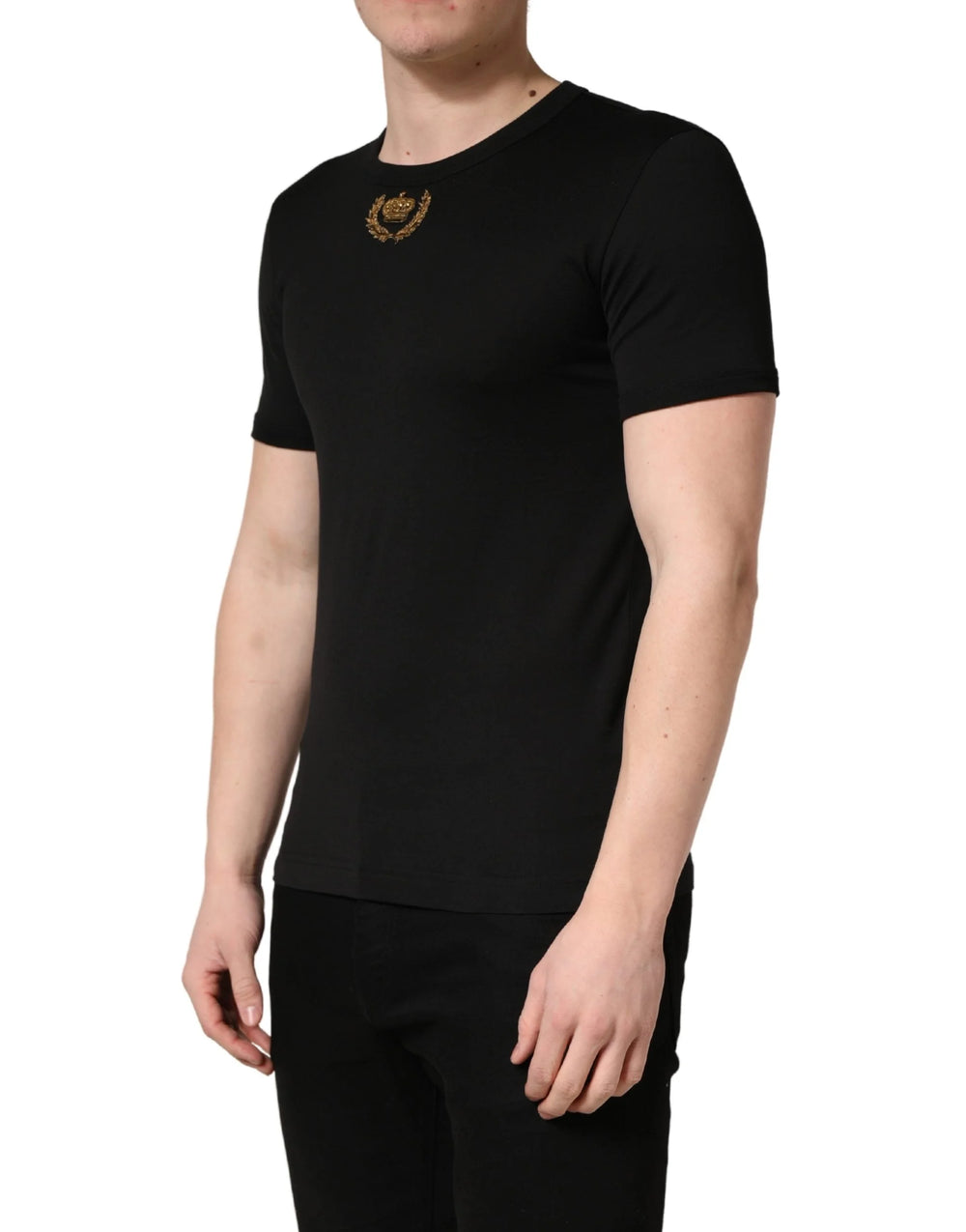Dolce & Gabbana Black Crown Embroidery Men Crew Neck T-shirt - IT44 | XS