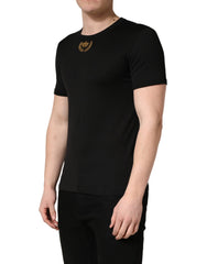 Dolce & Gabbana Black Crown Embroidery Men Crew Neck T-shirt - IT44 | XS