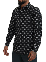 Dolce & Gabbana Black Crown Print GOLD Slim Shirt - IT39 | S - Shirts