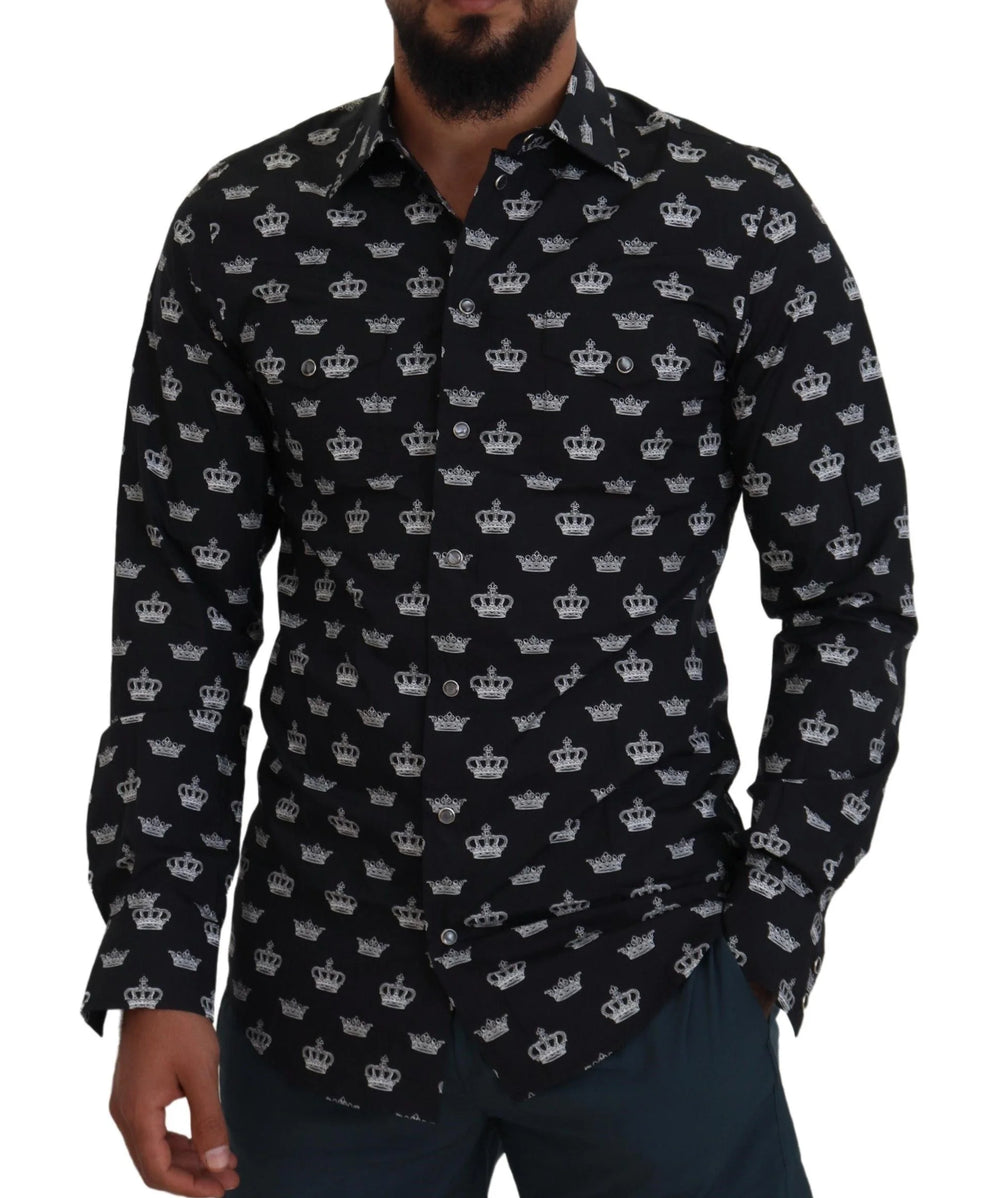 Dolce & Gabbana Black Crown Print GOLD Slim Shirt - IT39 | S - Shirts