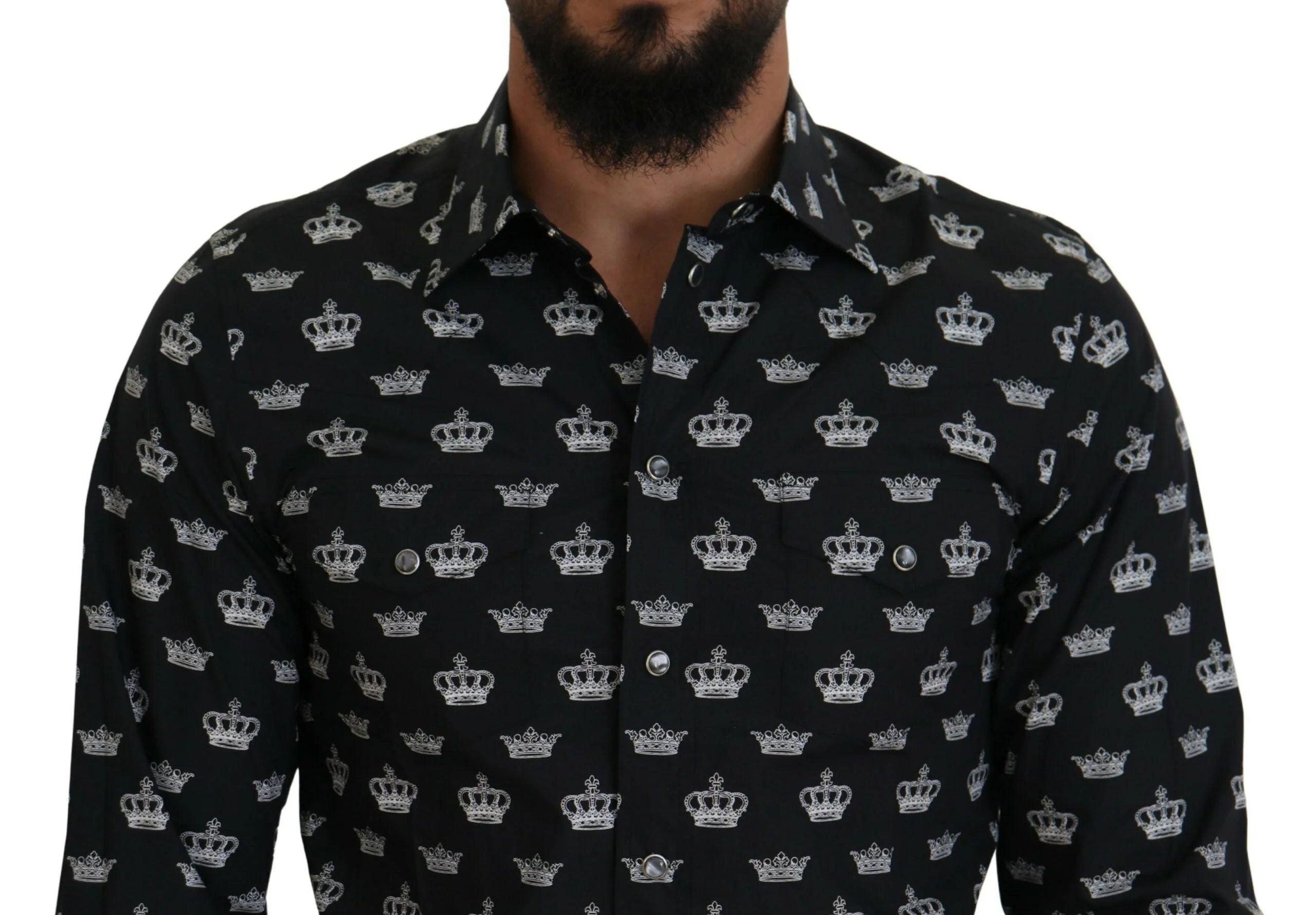 Dolce & Gabbana Black Crown Print GOLD Slim Shirt - IT39 | S - Shirts