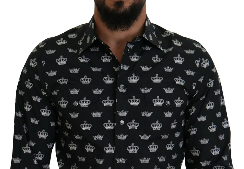 Dolce & Gabbana Black Crown Print GOLD Slim Shirt - IT39 | S - Shirts