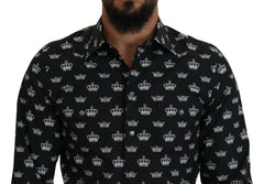 Dolce & Gabbana Black Crown Print GOLD Slim Shirt - IT39 | S - Shirts