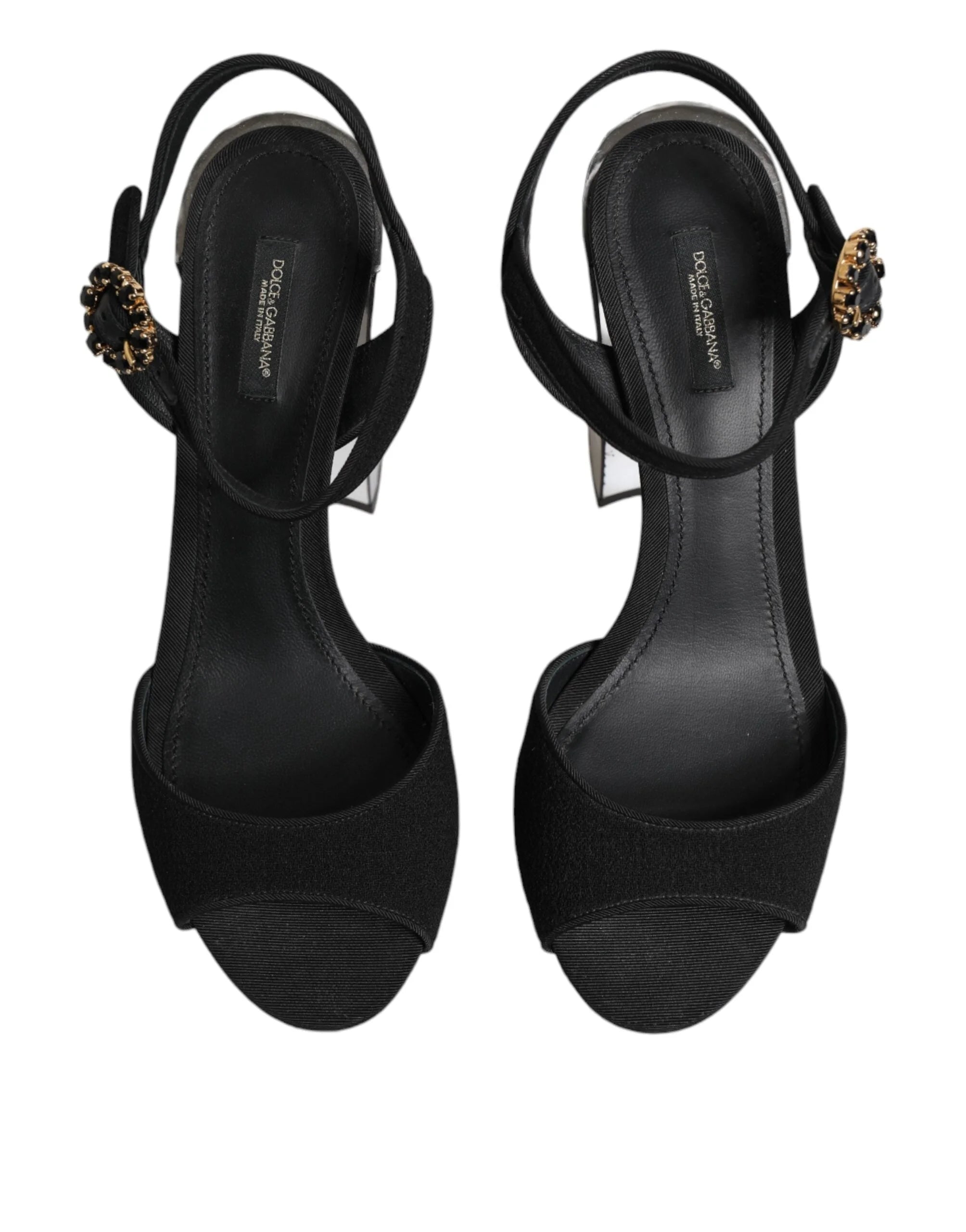 Dolce & Gabbana Black Crystal Ankle Strap Keira Sandal Shoes - Sandals