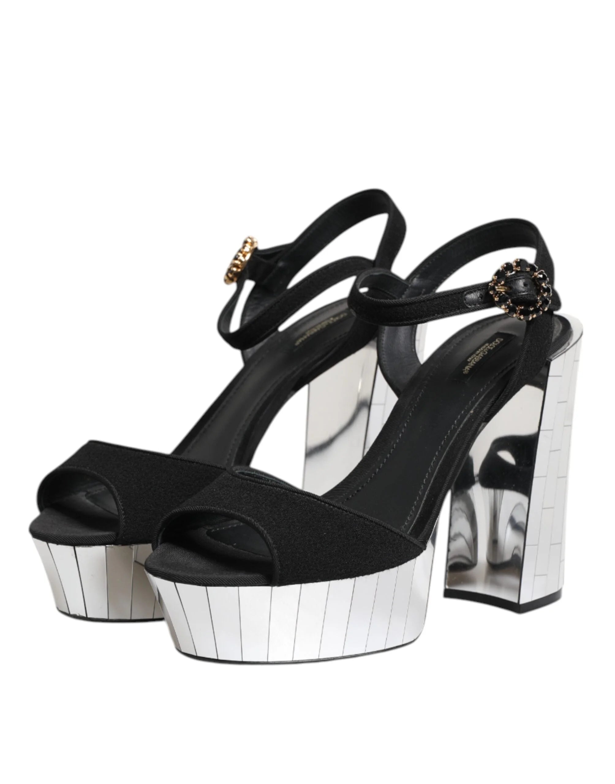 Dolce & Gabbana Black Crystal Ankle Strap Keira Sandal Shoes - Sandals