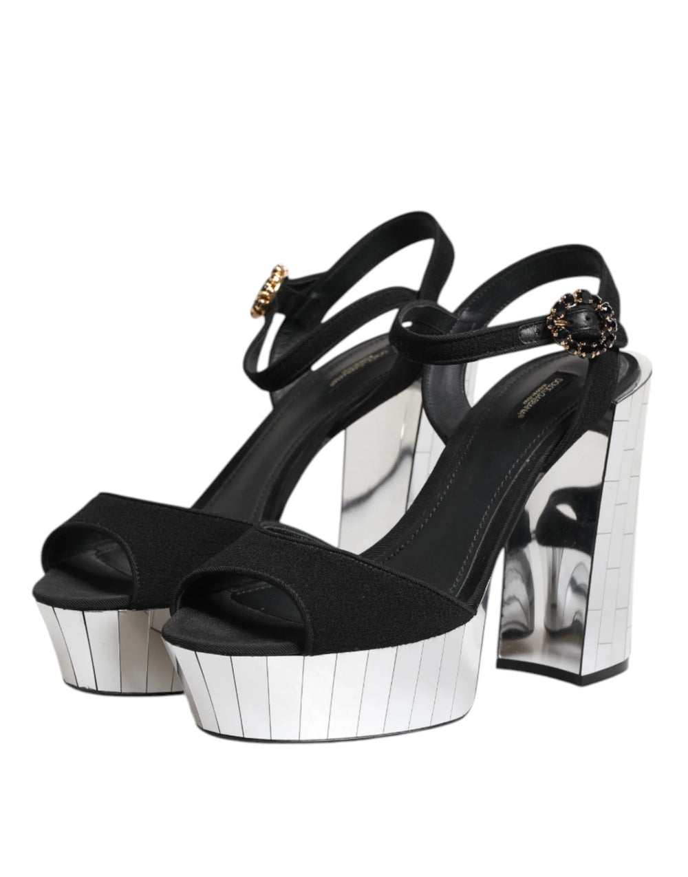 Dolce & Gabbana Black Crystal Ankle Strap Keira Sandal Shoes - Sandals