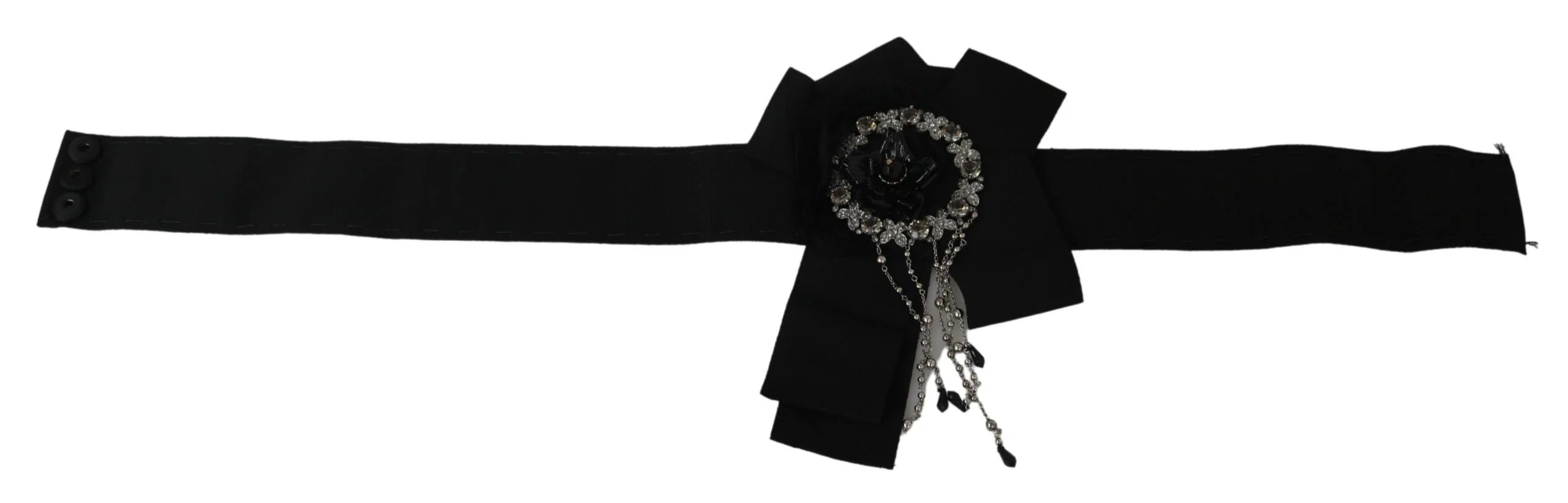 Dolce & Gabbana Black Crystal Brooch Wide Wai SATORIA Belt - Belts
