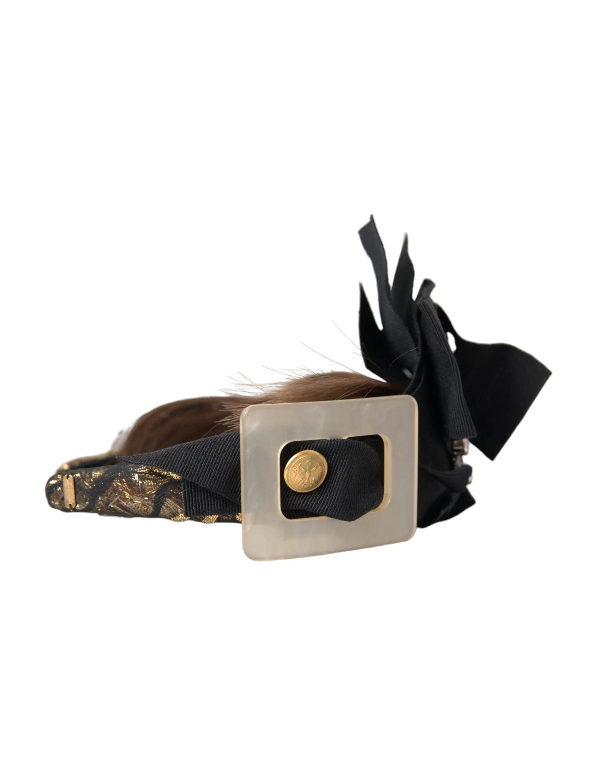 Dolce & Gabbana Black Crystal Button Brown Hair Women Headband Diadem - Headbands