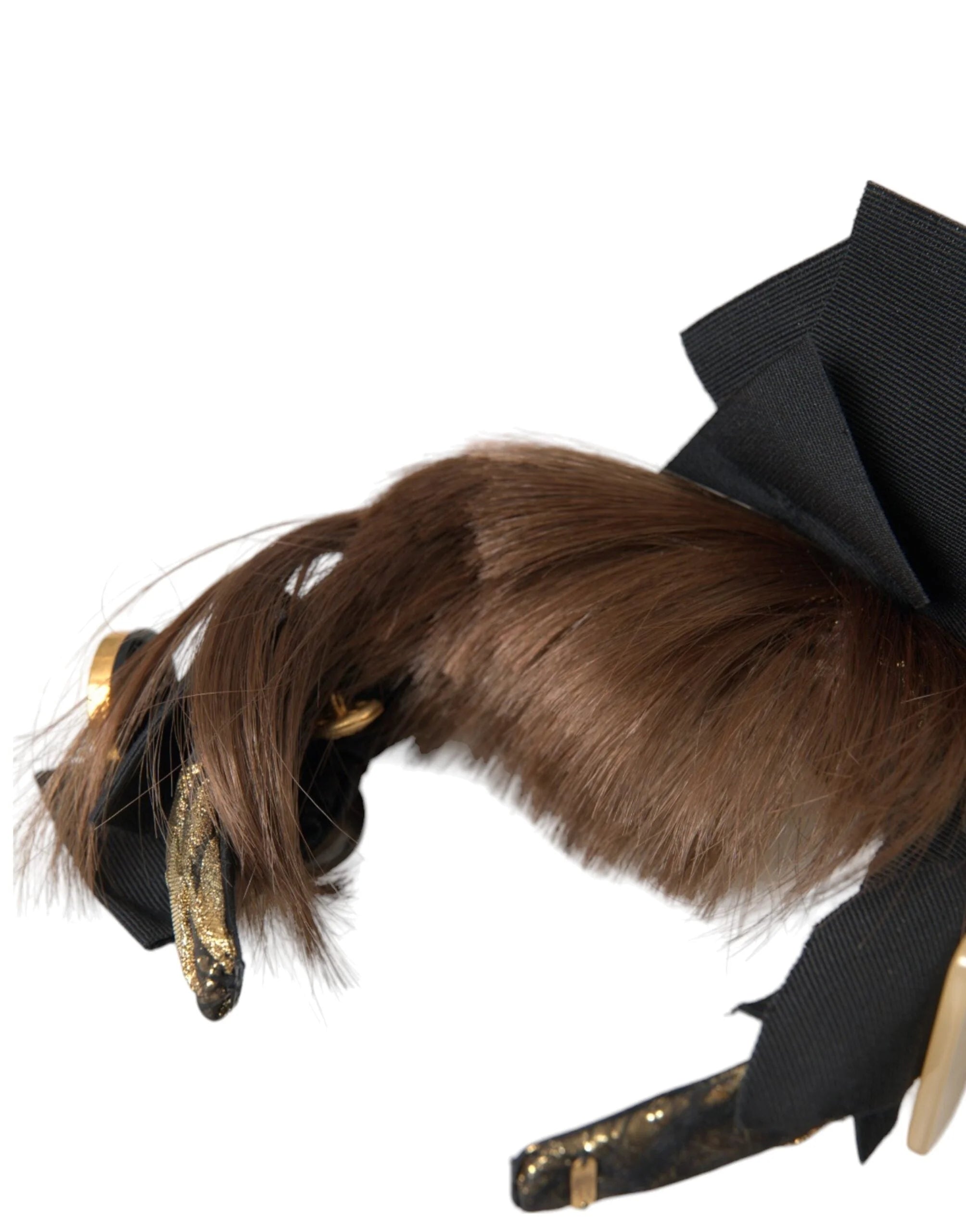 Dolce & Gabbana Black Crystal Button Brown Hair Women Headband Diadem - Headbands