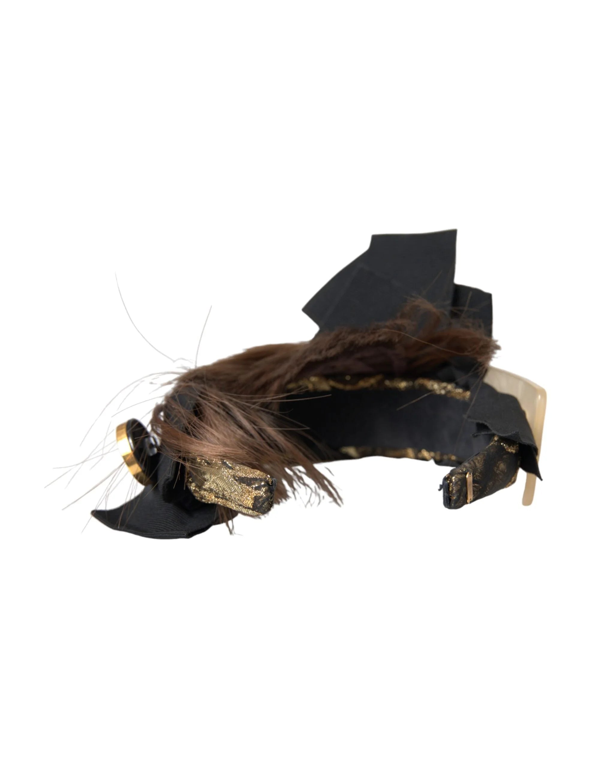 Dolce & Gabbana Black Crystal Button Brown Hair Women Headband Diadem - Headbands