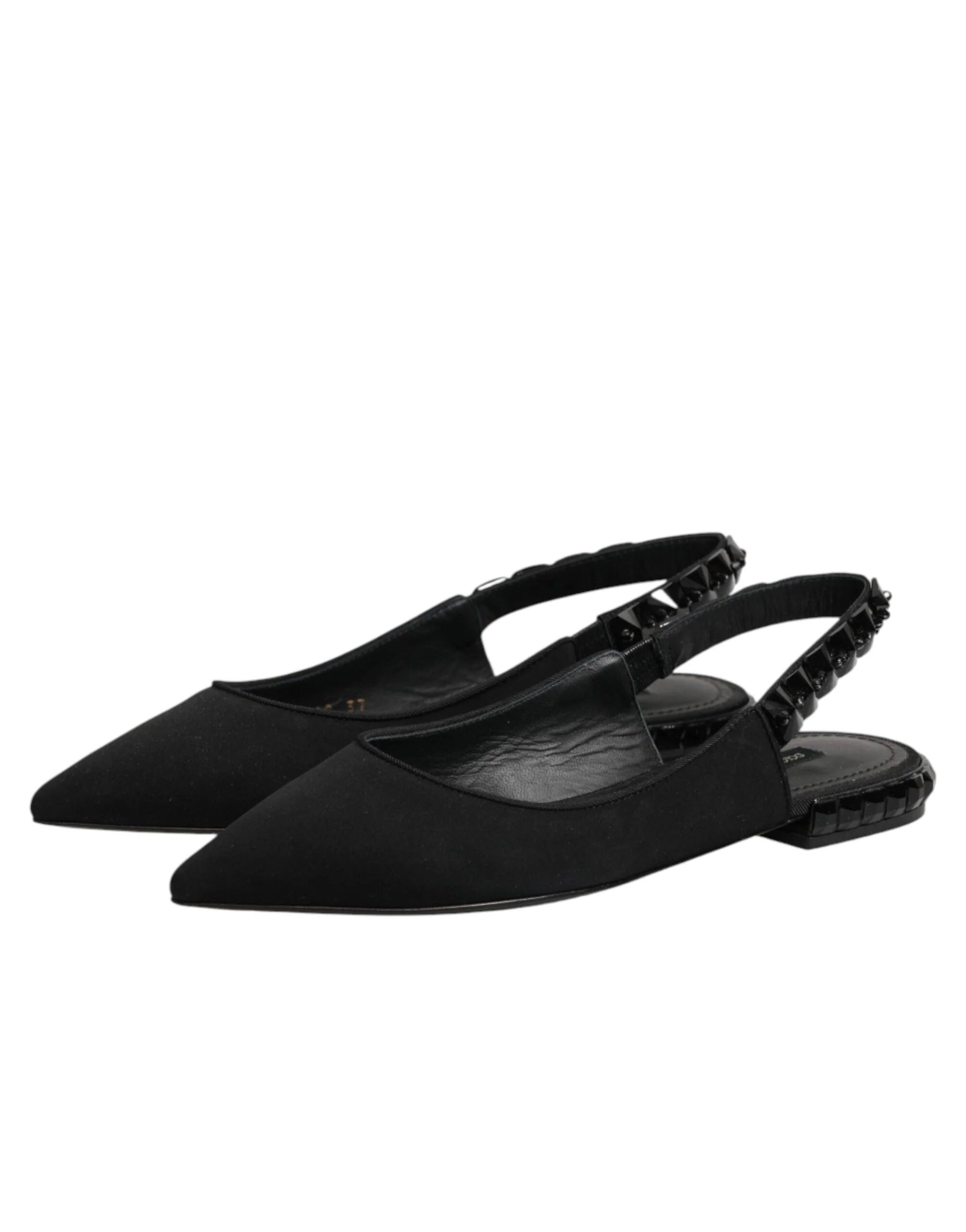 Dolce & Gabbana Black Crystal Charmeuse Slingback Shoes - EU37/US6.5