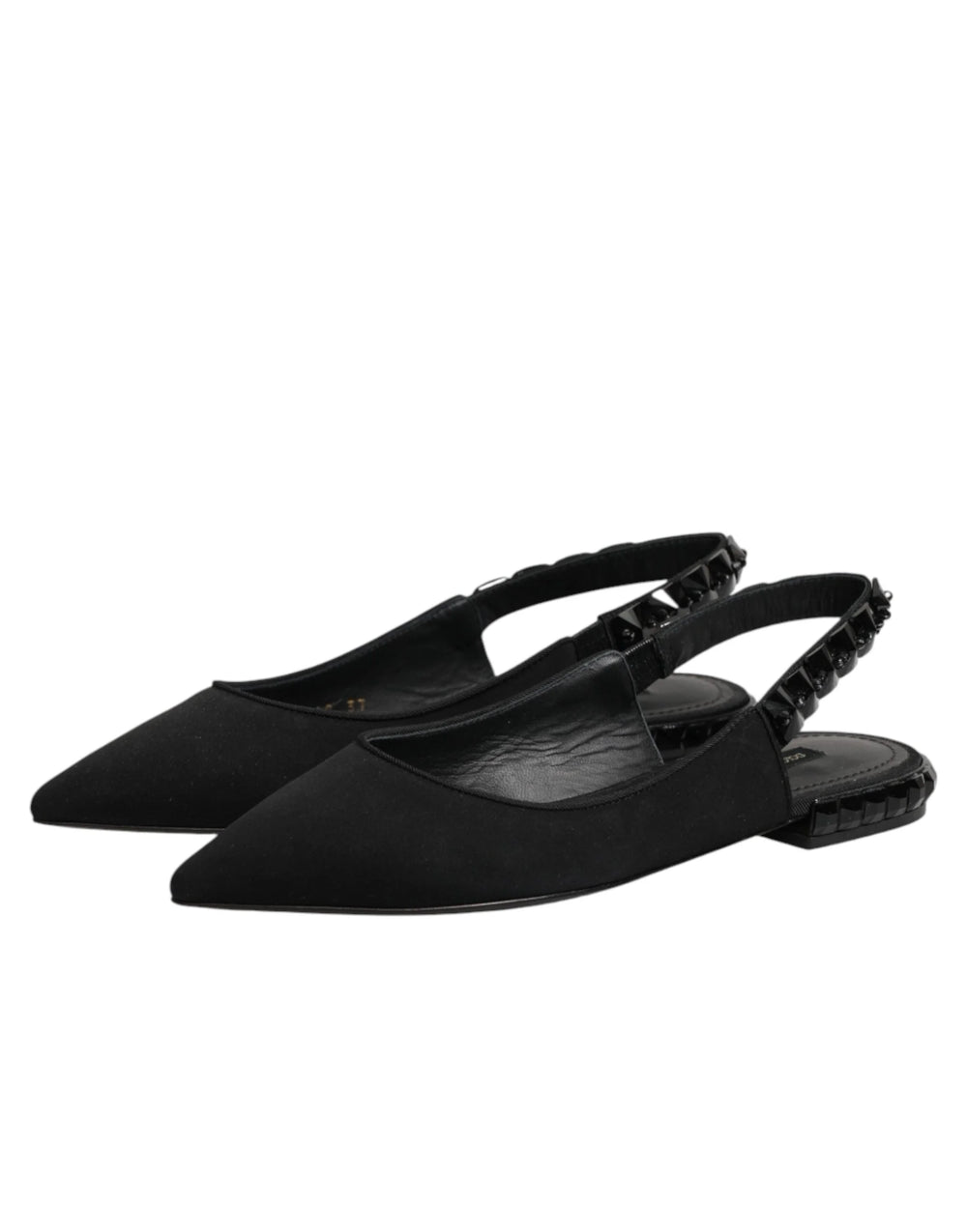 Dolce & Gabbana Black Crystal Charmeuse Slingback Shoes - EU37/US6.5