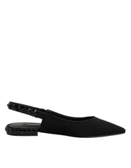 Dolce & Gabbana Black Crystal Charmeuse Slingback Shoes - EU37/US6.5 - Flats