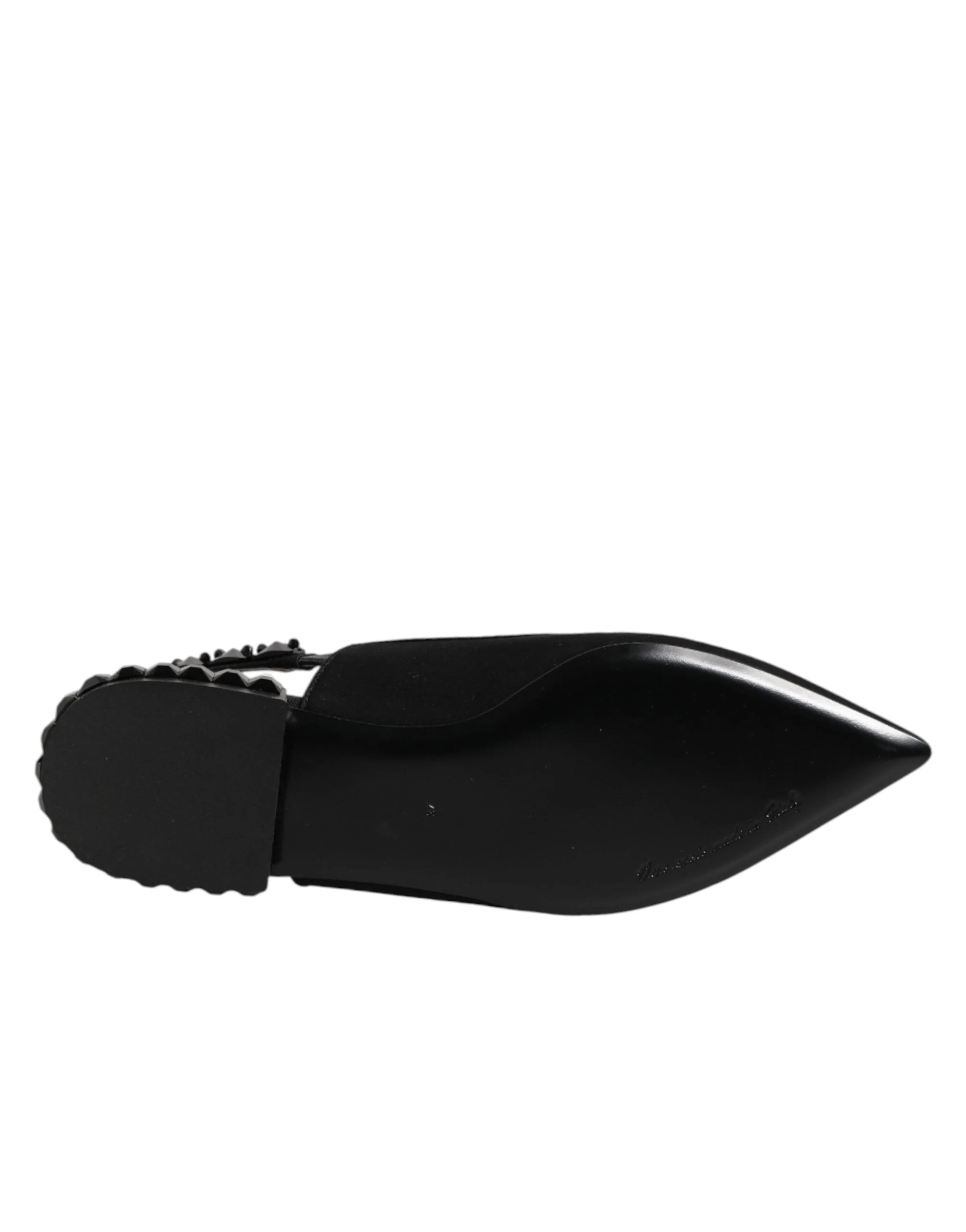 Dolce & Gabbana Black Crystal Charmeuse Slingback Shoes - EU37/US6.5 - Flats