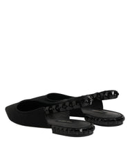 Dolce & Gabbana Black Crystal Charmeuse Slingback Shoes - EU37/US6.5