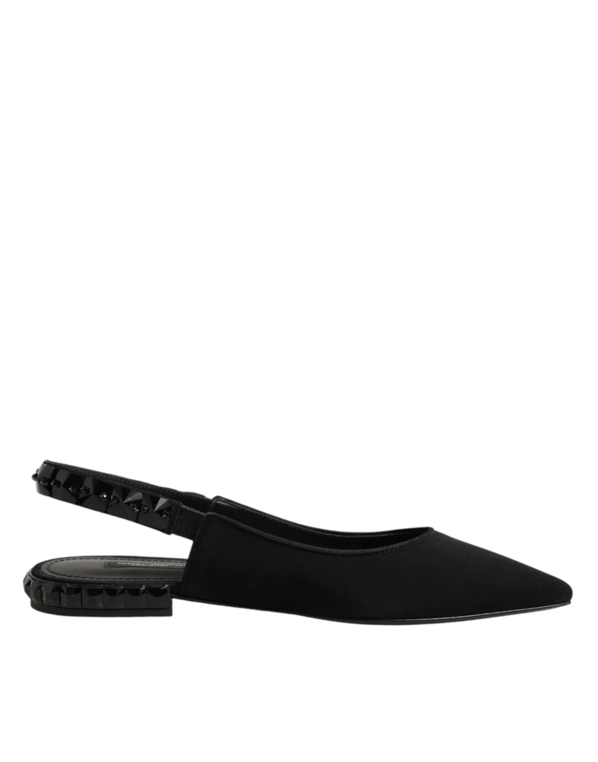 Dolce & Gabbana Black Crystal Charmeuse Slingback Shoes - EU37/US6.5