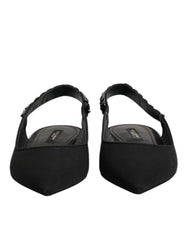 Dolce & Gabbana Black Crystal Charmeuse Slingback Shoes - EU37/US6.5