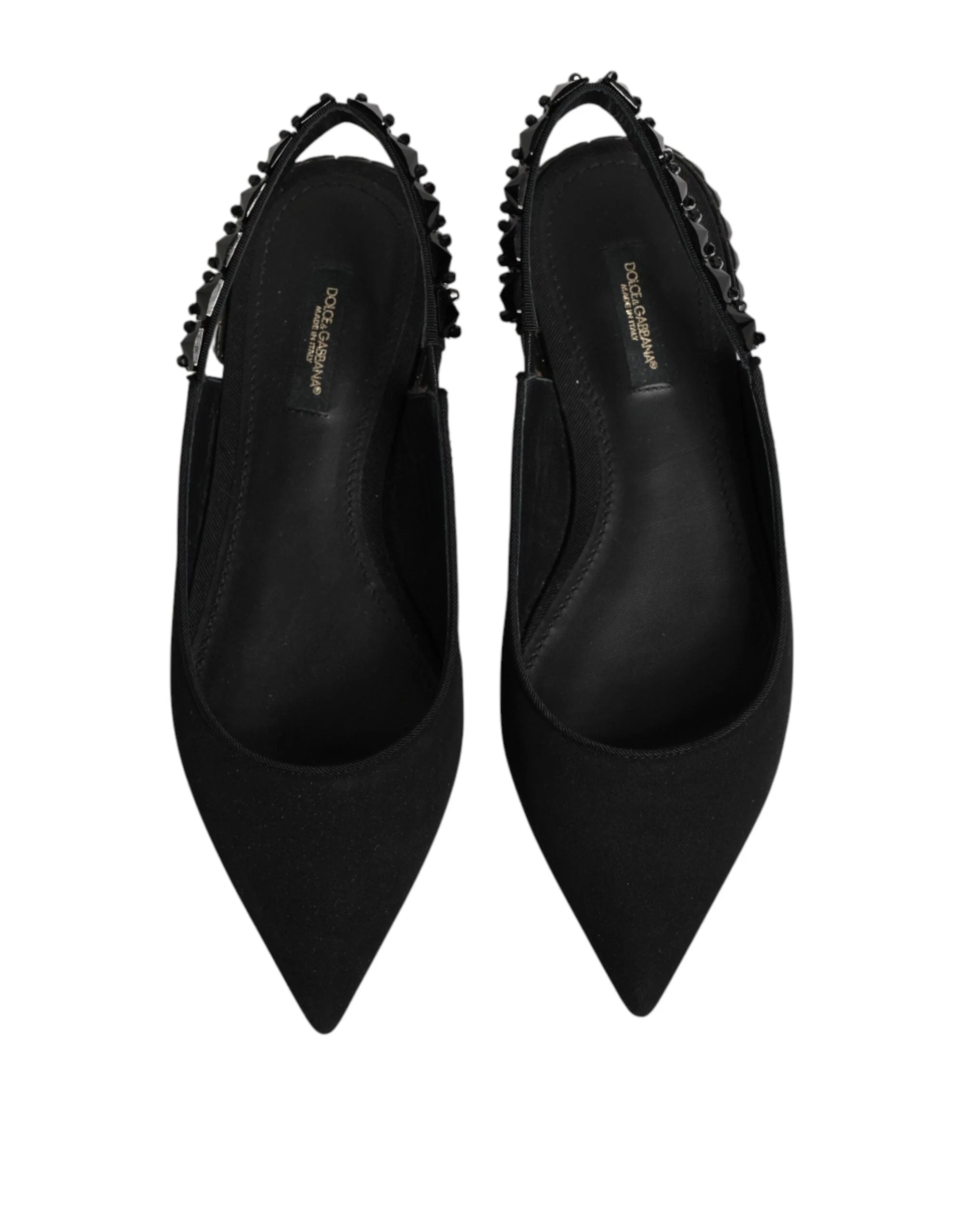 Dolce & Gabbana Black Crystal Charmeuse Slingback Shoes - EU37/US6.5