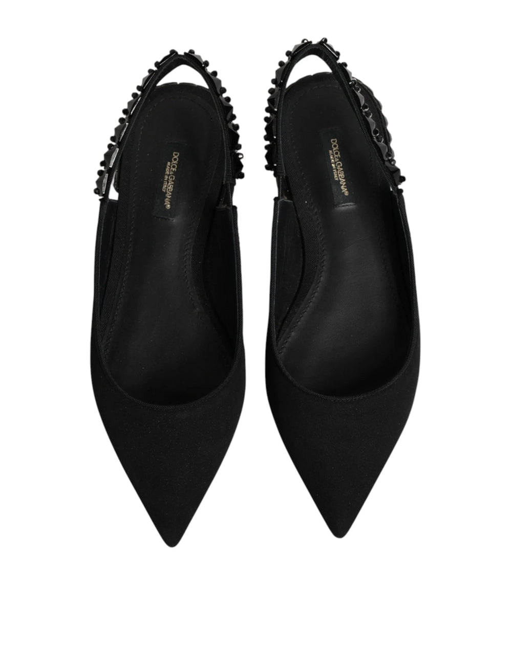 Dolce & Gabbana Black Crystal Charmeuse Slingback Shoes - EU37/US6.5