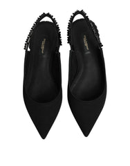 Dolce & Gabbana Black Crystal Charmeuse Slingback Shoes - EU37/US6.5