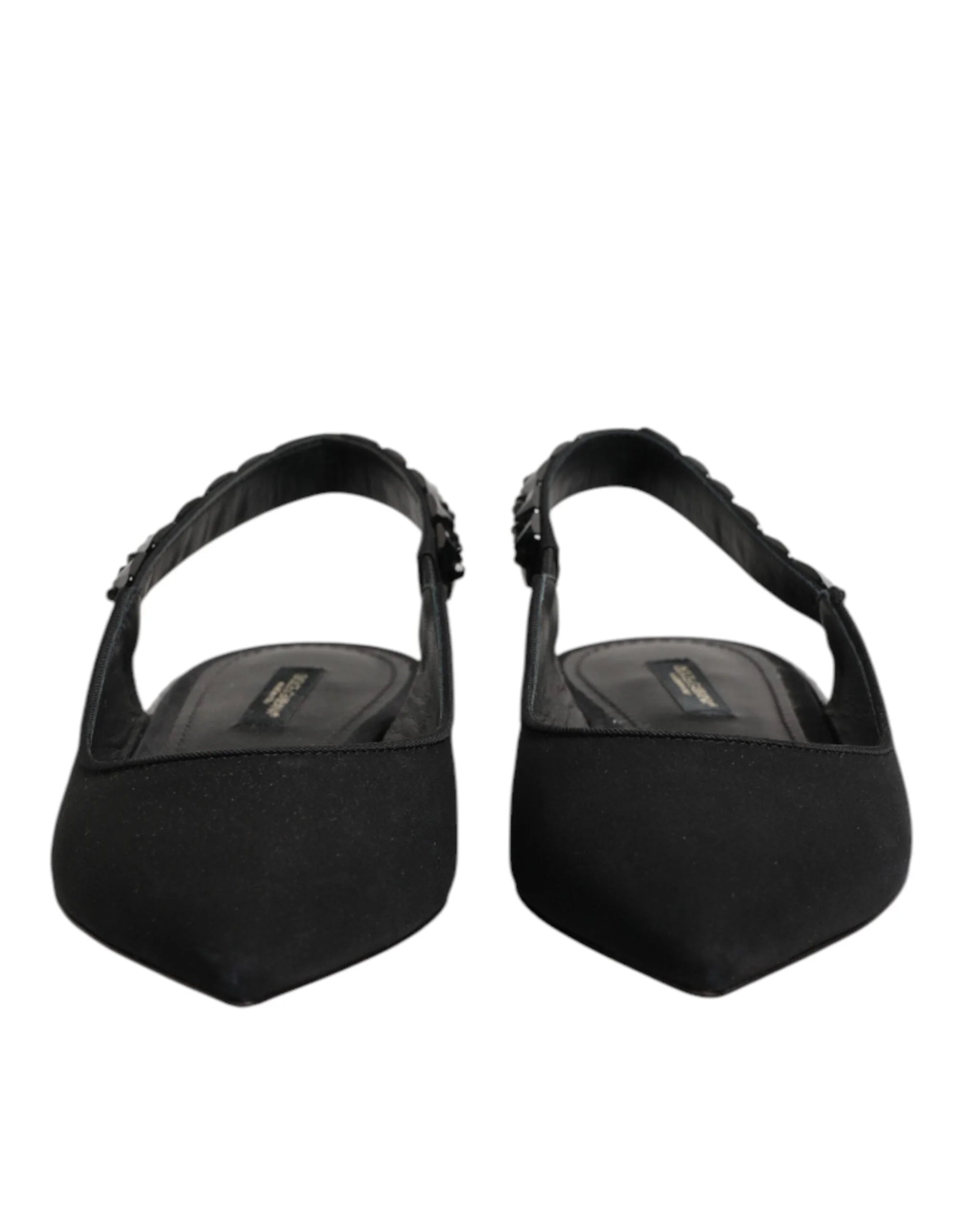 Dolce & Gabbana Black Crystal Charmeuse Slingback Shoes - EU37/US6.5 - Flats