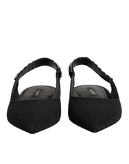 Dolce & Gabbana Black Crystal Charmeuse Slingback Shoes - EU37/US6.5 - Flats