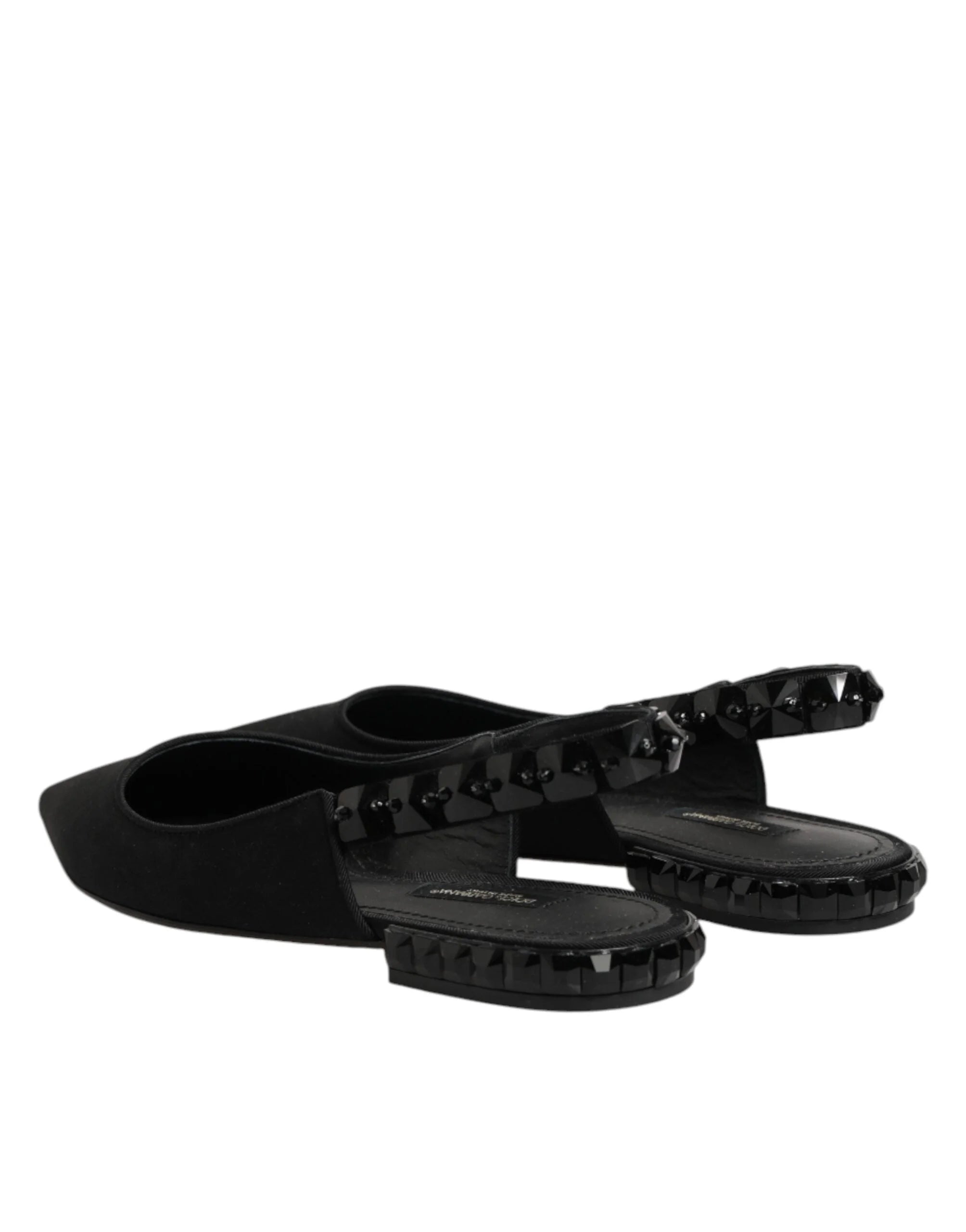 Dolce & Gabbana Black Crystal Charmeuse Slingback Shoes - EU37/US6.5 - Flats