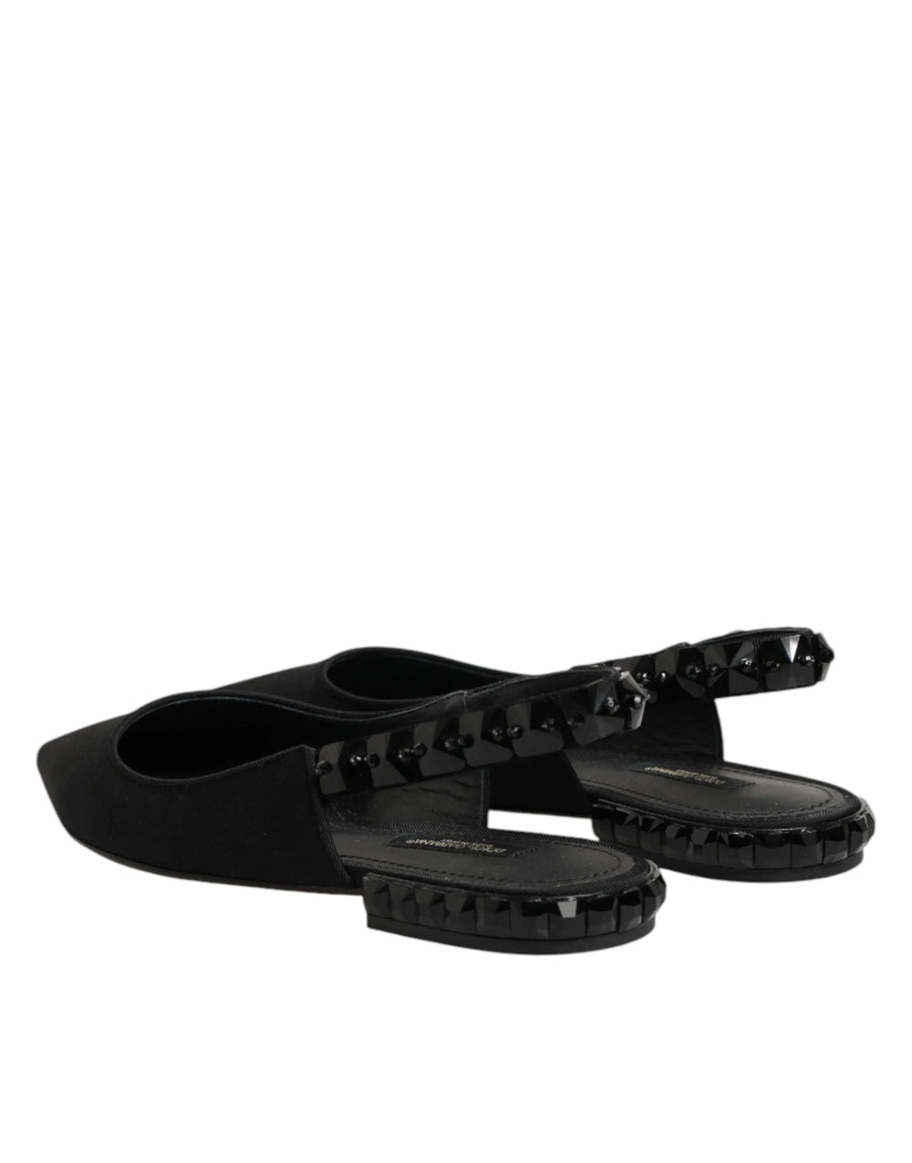 Dolce & Gabbana Black Crystal Charmeuse Slingback Shoes - EU37/US6.5 - Flats