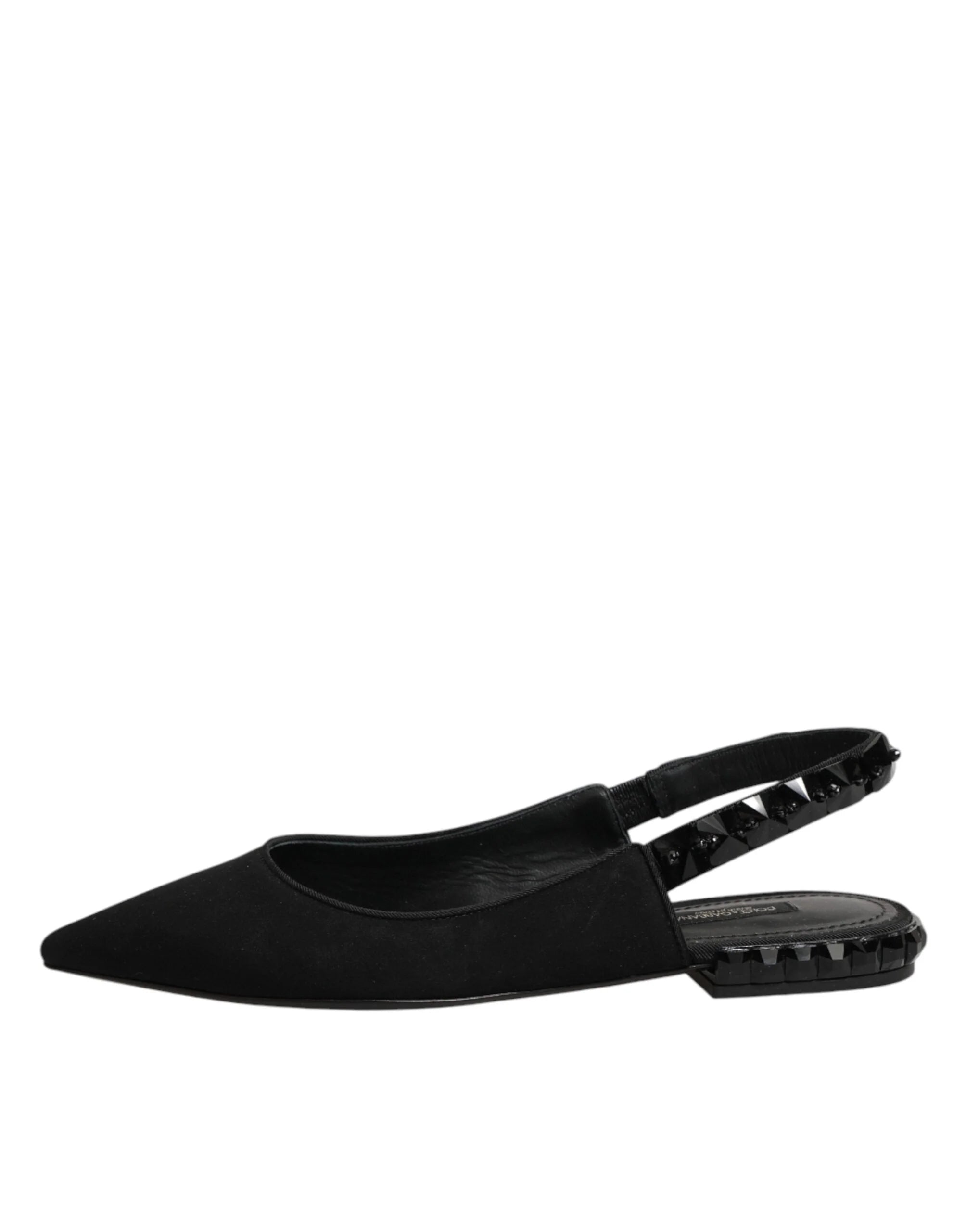 Dolce & Gabbana Black Crystal Charmeuse Slingback Shoes - EU37/US6.5 - Flats